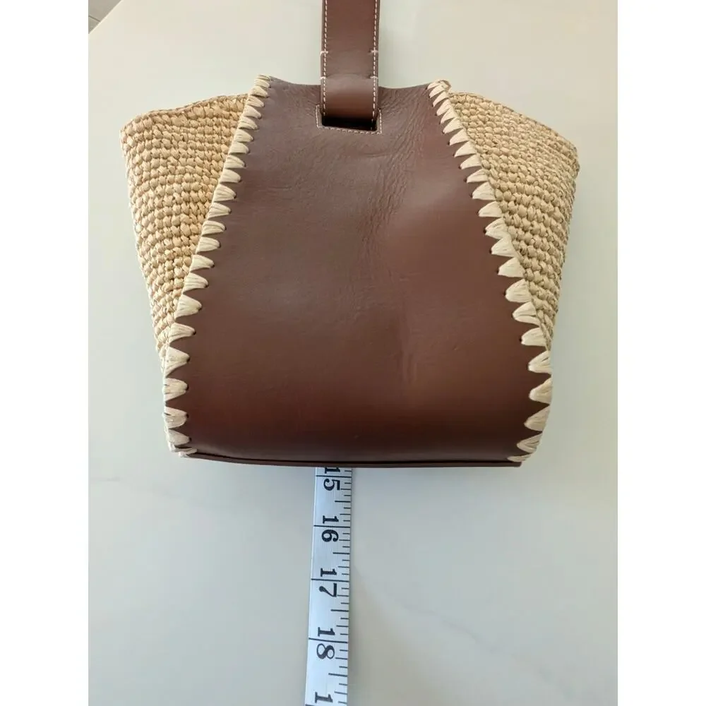 J.Crew Handknotted Straw Leather Top-Handle Bag Woven Summer Purse OS